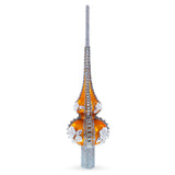 Dimensional Pearl Roses on Gold Glass Christmas Tree Topper 11 Inches