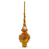 White Roses with Golden Leaves on Gold Glass Christmas Tree Topper 11 Inches