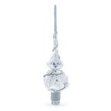 White Roses with Leaves on White Glass Christmas Tree Topper 11 Inches