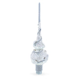 White Roses with Leaves on White Glass Christmas Tree Topper 11 Inches