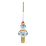 Dimensional Blue and Red Jewels on Silver Glass Christmas Tree Topper 11 Inches