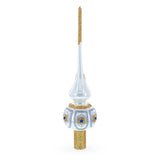 Dimensional Blue and Red Jewels on Silver Glass Christmas Tree Topper 11 Inches