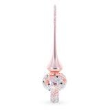 Pink Flowers on Metallic Rose Pink Glass Christmas Tree Topper 11 Inches