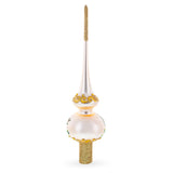 White Flowers Bouquet on Beige Glass Christmas Tree Topper 11 Inches
