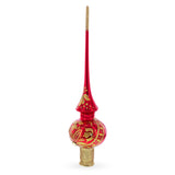Golden Flowers Bouquet on Glossy Red Glass Christmas Tree Topper 11 Inches