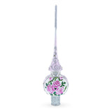 Pink Flowers Bouquet on Silver Glass Christmas Tree Topper 11 Inches