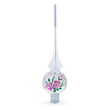 Pink Flowers Bouquet on Silver Glass Christmas Tree Topper 11 Inches