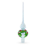 Dimensional Red Berries with Leaves on White Glass Christmas Tree Topper 11 Inches