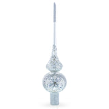 White Jewels Star on Glossy Silver Glass Christmas Tree Topper 11 Inches