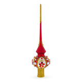 Red Jewels and White Pearls on Red Glass Christmas Tree Topper 11 Inches