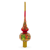 Red and Green Leaves on Red Glass Tree Topper