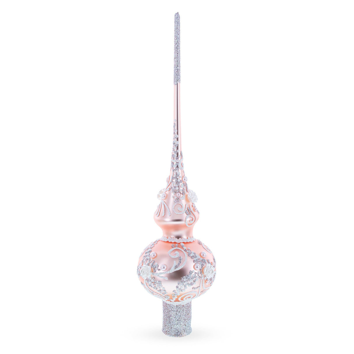 Silver Swirls on Metallic Rose Pink Glass Tree Topper
