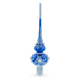 Silver Swirls on Blue Glass Tree Topper