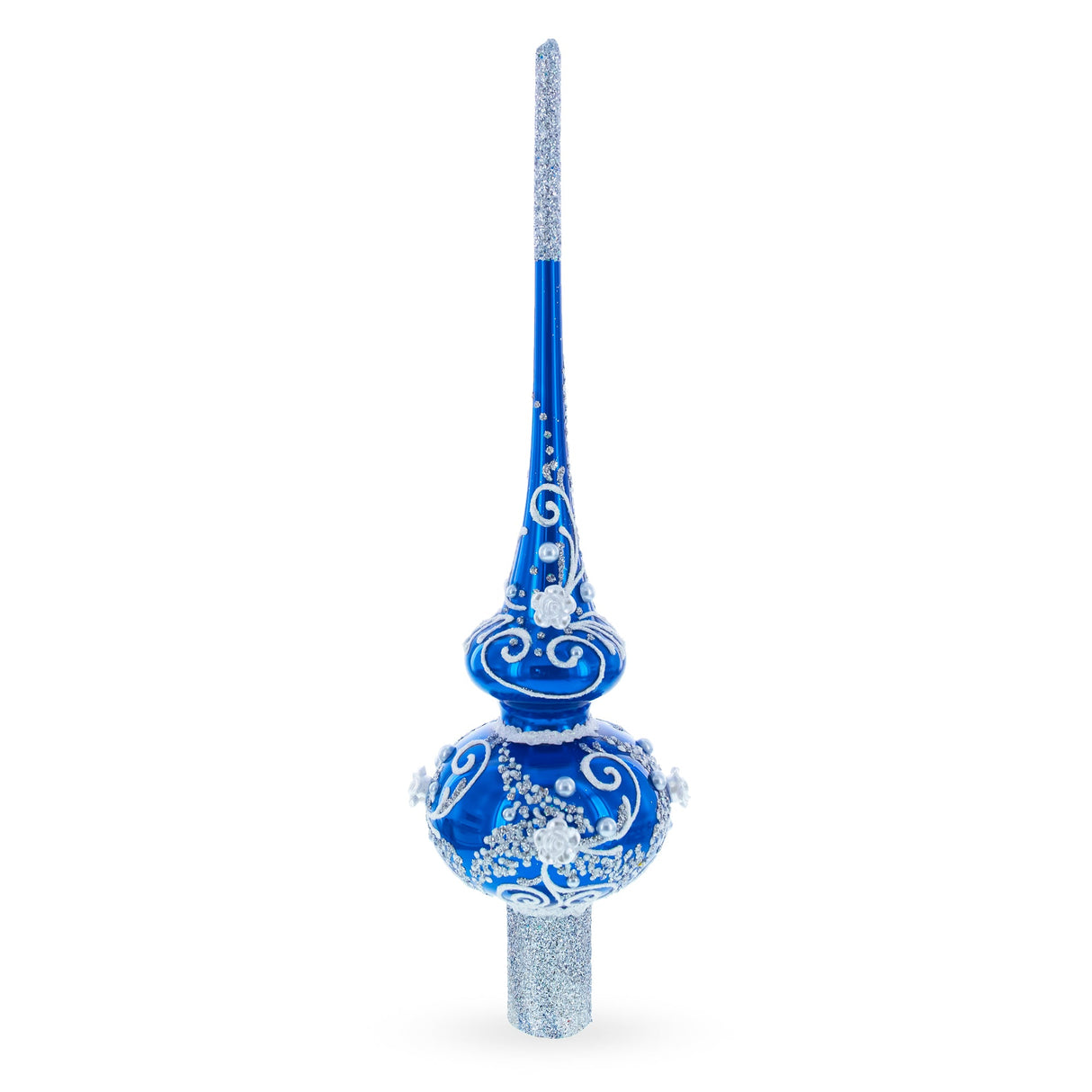 Silver Swirls on Blue Glass Tree Topper