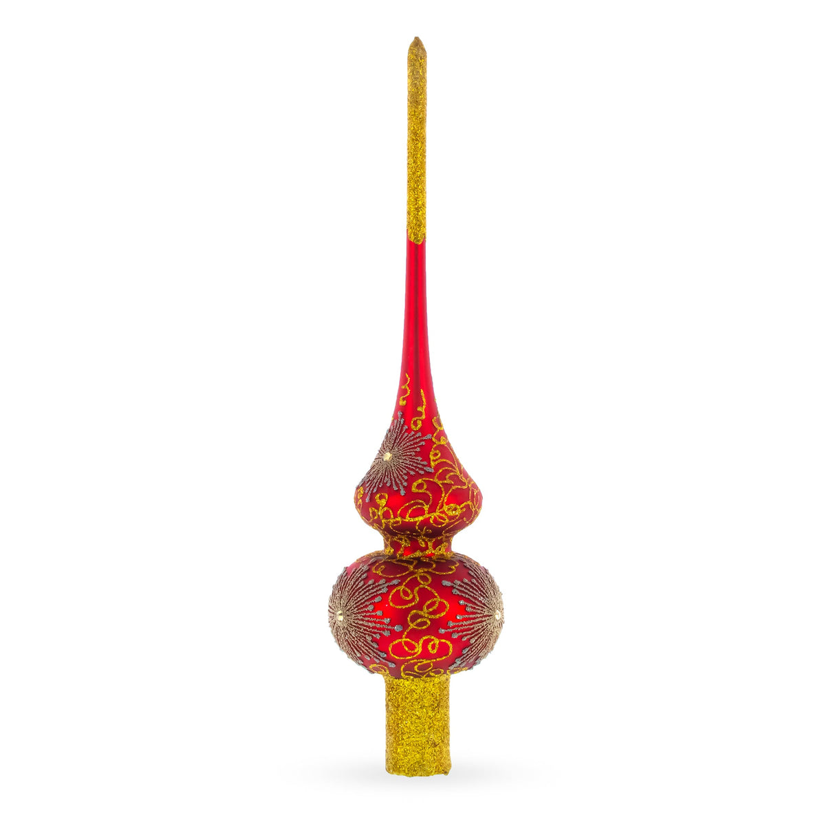 Radiant Jeweled Snowflake on Red Glass Christmas Tree Topper 11 Inches