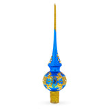 Jeweled Golden Leaves on Blue Glass Christmas Tree Topper 11 Inches