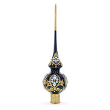 Black and Gold Filigree Design Glass Christmas Tree Topper 11 Inches