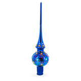 Glossy Blue with Festive Accents Glass Christmas Tree Topper