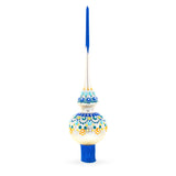 Chic Iridescent Pearl with Blue Embellishments Glass Christmas Tree Topper 11 Inches