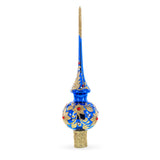 Royal Blue and Gold Floral Majesty Glass Christmas Tree Topper 11 Inches