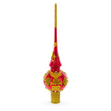 Luxurious Crimson Red with Golden Glitter Glass Christmas Tree Topper