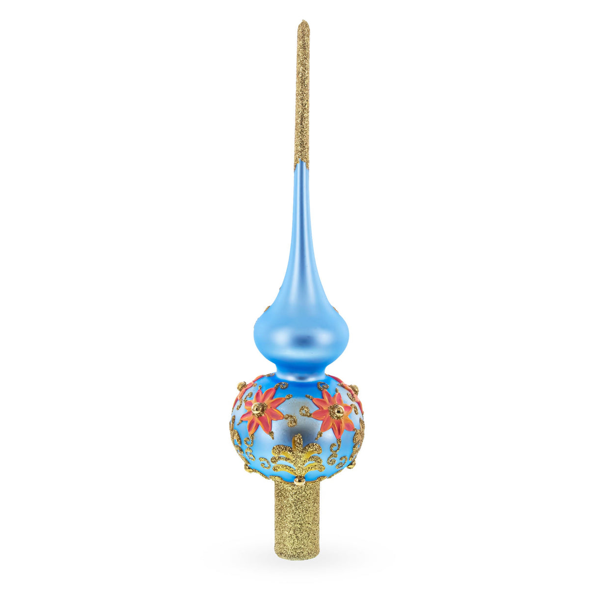 Exquisite Blue and Gold Floral Glass Tree Topper