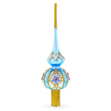 Elegant Blue and Purple Jewel-Encrusted Glass  Tree Topper 11 Inches