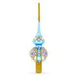 Elegant Blue and Purple Jewel-Encrusted Glass  Tree Topper 11 Inches