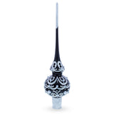 Black & White Scroll Pear Glass Christmas Tree Topper 11 Inches