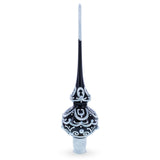 Black & White Scroll Pear Glass Christmas Tree Topper 11 Inches