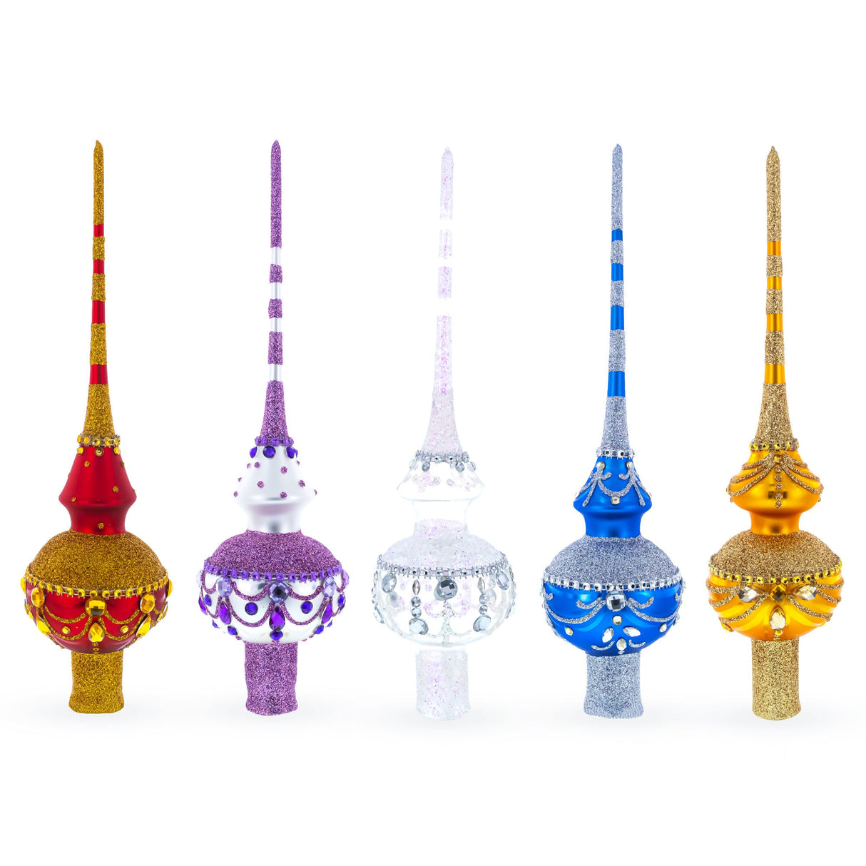 Dimensional White Diamond Trellis on Red Glass Christmas Tree Topper 11 Inches