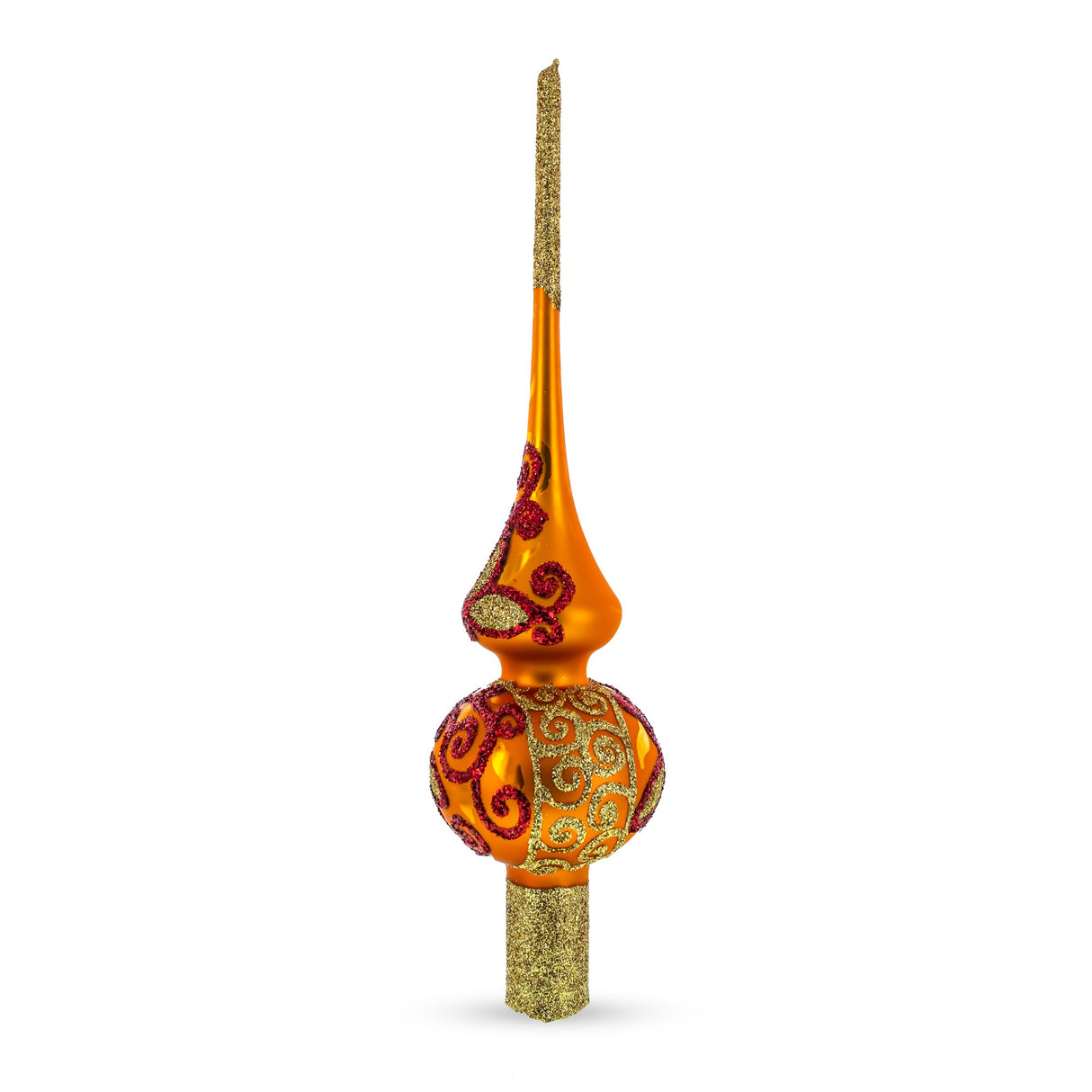Sparkling Leaves on Gold Glass Christmas Tree Topper 11 Inches