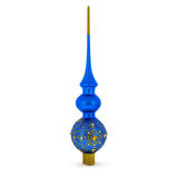 Golden Swirls on Blue Double Ball Glass Christmas Tree Topper 16 Inches