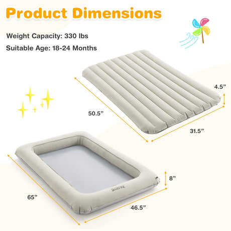 Colchón de aire de viaje hinchable 2 en 1 multiusos para niños pequeños con bomba eléctrica - Gris