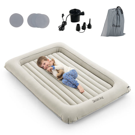 Colchón de aire de viaje hinchable 2 en 1 multiusos para niños pequeños con bomba eléctrica - Gris
