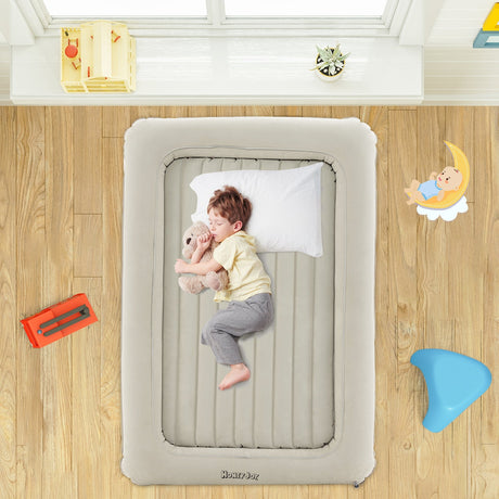 Colchón de aire de viaje hinchable 2 en 1 multiusos para niños pequeños con bomba eléctrica - Gris