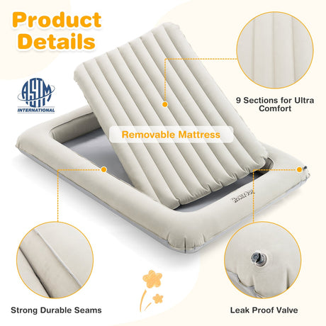 Colchón de aire de viaje hinchable 2 en 1 multiusos para niños pequeños con bomba eléctrica - Gris
