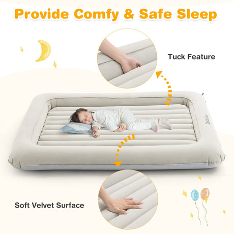 Colchón de aire de viaje hinchable 2 en 1 multiusos para niños pequeños con bomba eléctrica - Gris