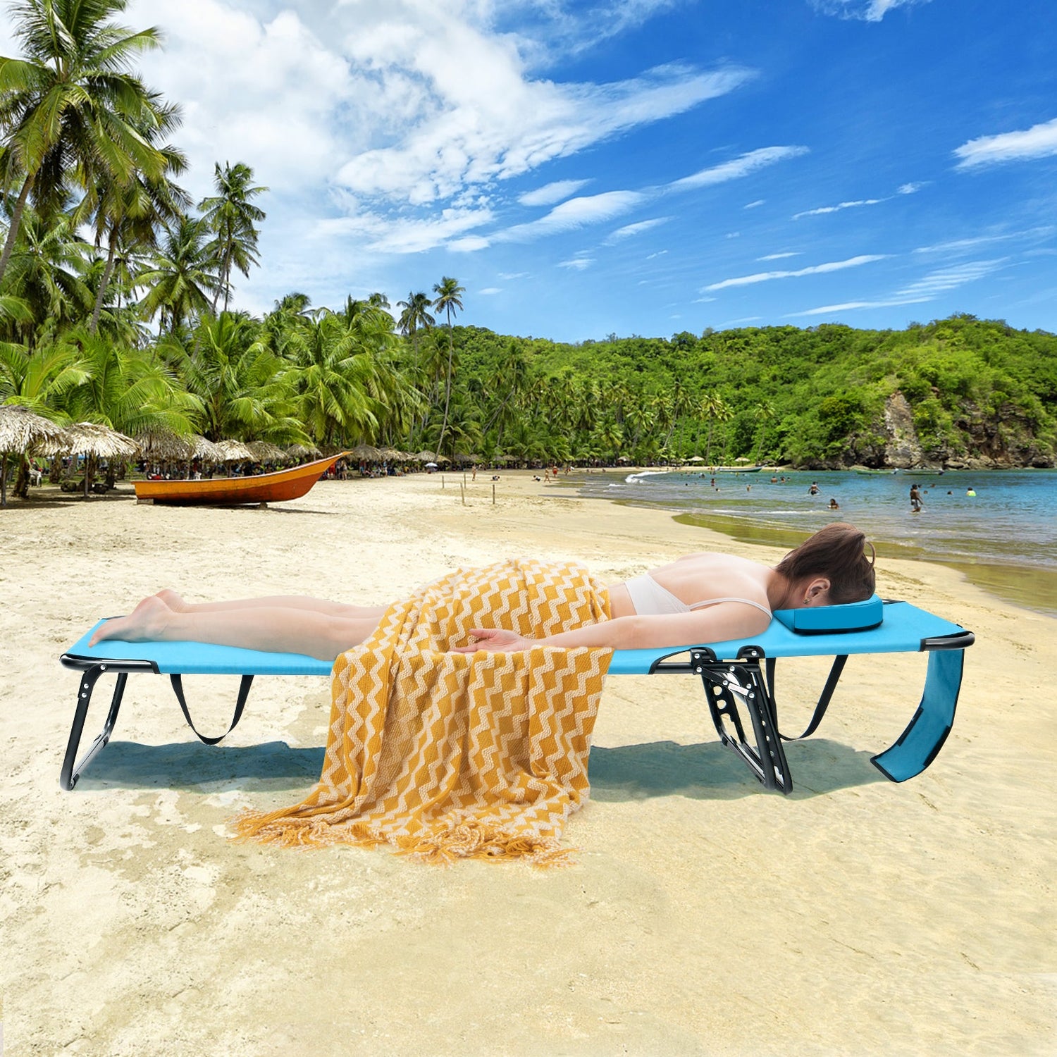 Beach Chaise Lounge Chair with Face Hole and Removable Pillow