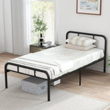 Estructura de cama moderna de metal con cabecero y piecero curvos, tamaño Twin