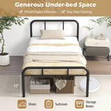 Estructura de cama moderna de metal con cabecero y piecero curvos, tamaño Twin