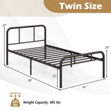 Estructura de cama moderna de metal con cabecero y piecero curvos, tamaño Twin