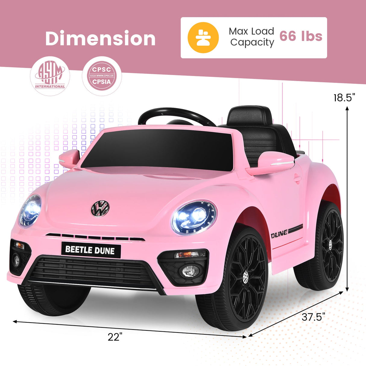 Coche eléctrico infantil Volkswagen Beetle con control remoto