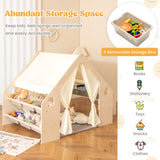Carpa de juegos 6 en 1 para niños con pizarra, 6 contenedores de almacenamiento y cojín de suelo - Beige