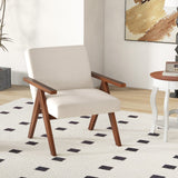 Sillón moderno de tela de lino con estructura de madera maciza de acacia