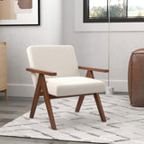 Sillón moderno de tela de lino con estructura de madera maciza de acacia