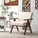 Sillón moderno de tela de lino con estructura de madera maciza de acacia