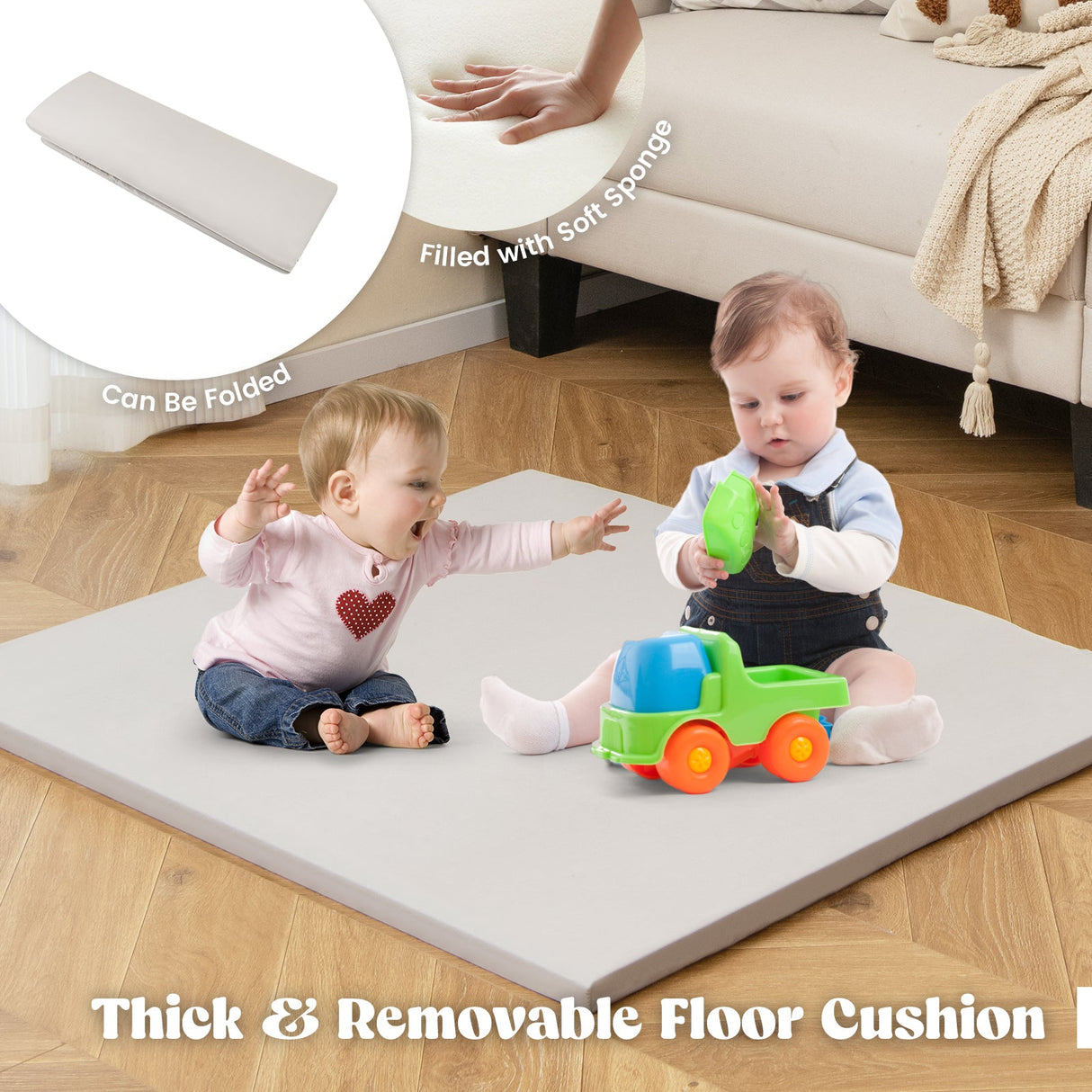Carpa de juegos 6 en 1 para niños con pizarra, 6 contenedores de almacenamiento y cojín de suelo - Beige