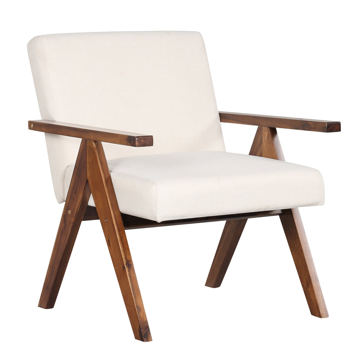 Sillón moderno de tela de lino con estructura de madera maciza de acacia