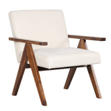 Sillón moderno de tela de lino con estructura de madera maciza de acacia
